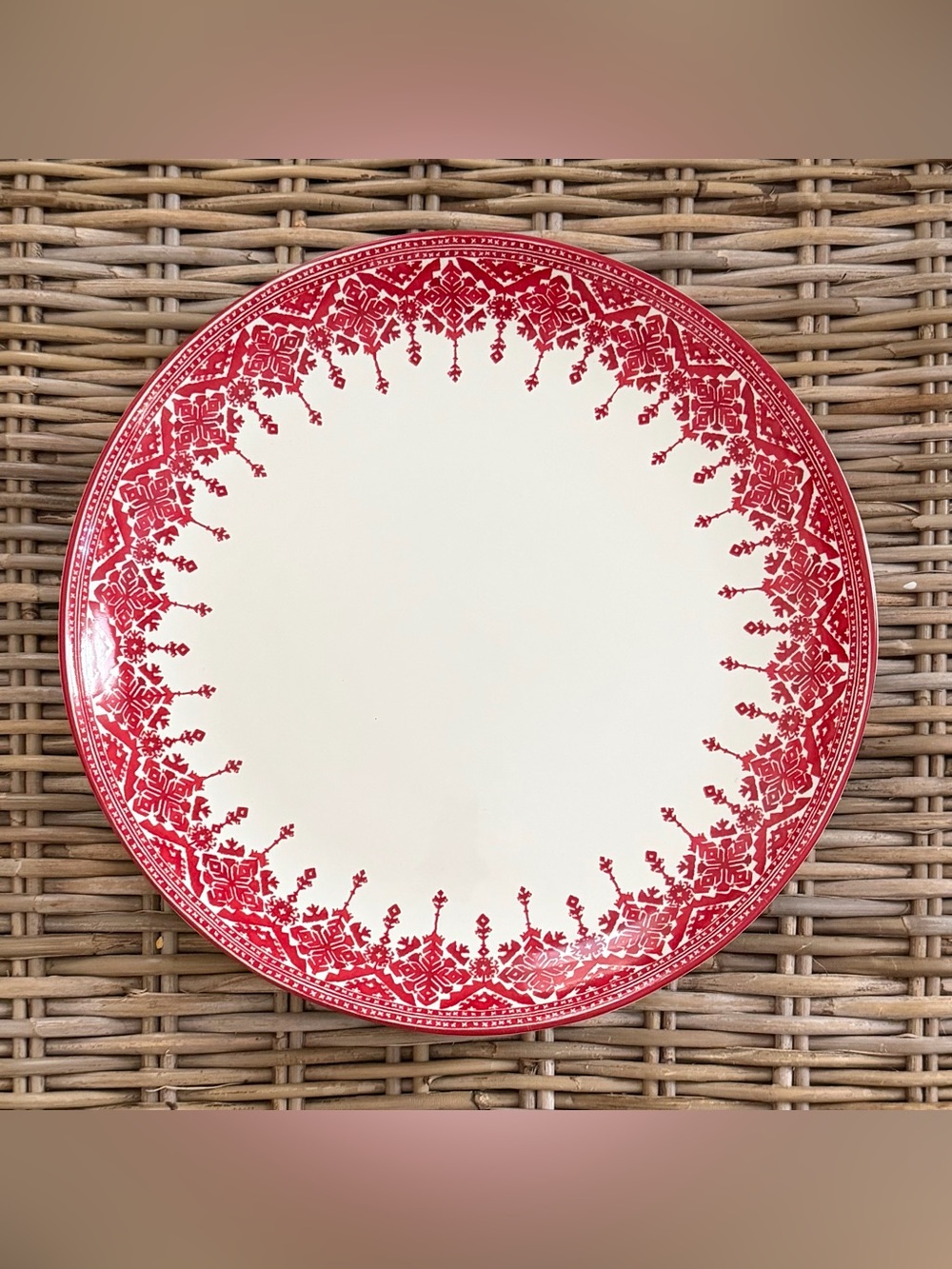Pottery Barn Fair Isle Tahoe Red Nordic Serving Tray Dish Platter - Italy